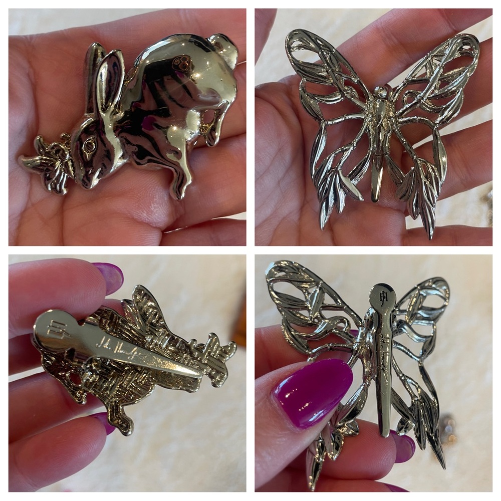 John Hardy Signed Rabbit and Estate Butterfly Brooches / Scarf Clips (2 total)